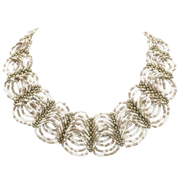 Seed Beads Scalloped Art Bib Multicolor Necklace - Picture 1 of 3